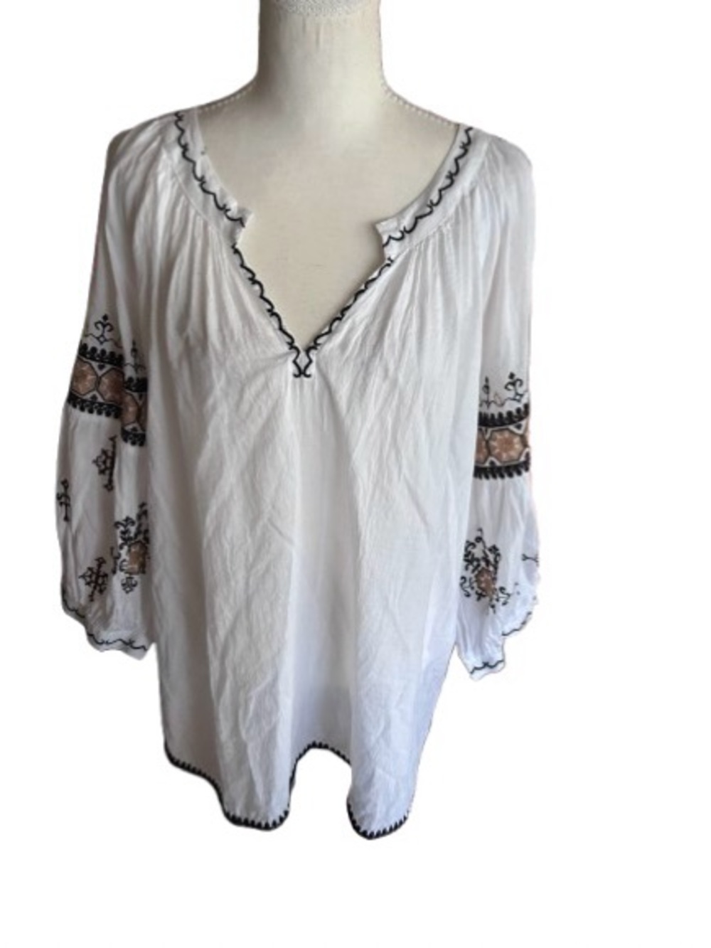 XXL Vintage 100% Cotton Embroidered Peasant Blouse COLLECTIBLES Shirt Top 1X 2X